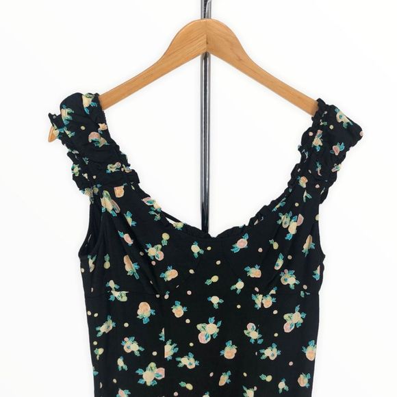 Free People Like A Lady Black Floral Printed Mini Dress Tie Back Short sz Small - Picture 3 of 15